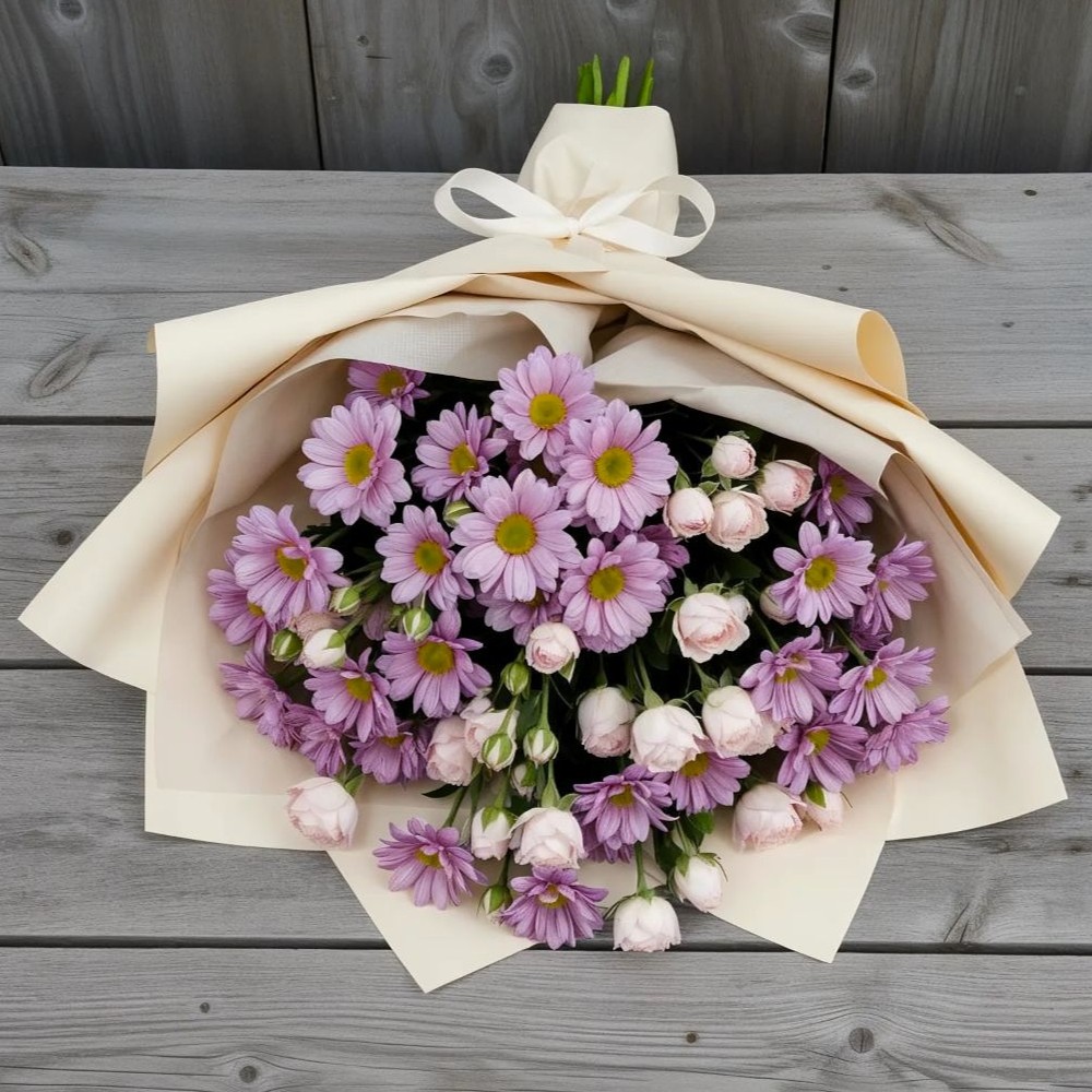 Букет цветов из: Розы и Хризантемы в Халино