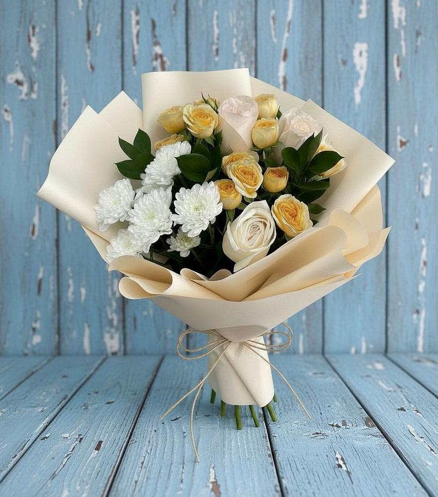 Букет цветов из: Розы и Хризантемы в Халино
