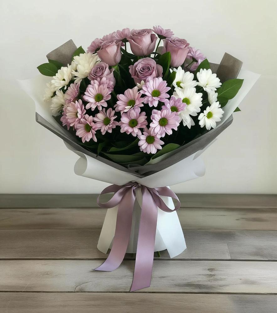 Букет цветов из: Хризантемы и Розы в Халино