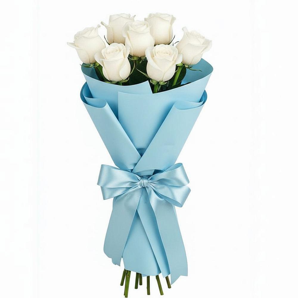 Букет 7 белых роз Проуд в Халино
