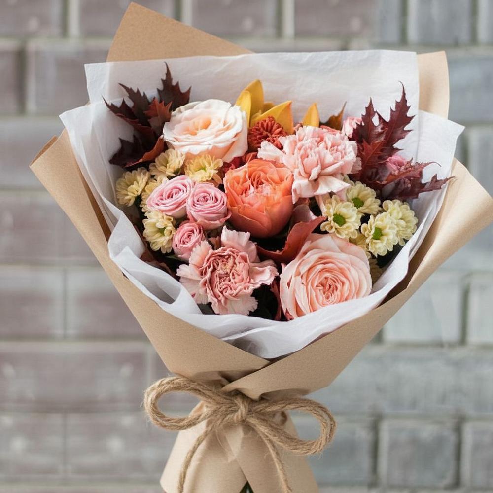 Букет цветов из: Гвоздики, Хризантемы и Розы в Халино