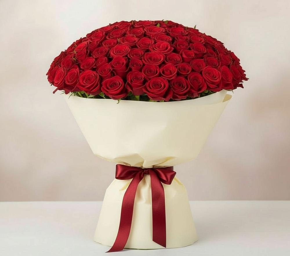 Букет 101 Красная роза Милано в Халино