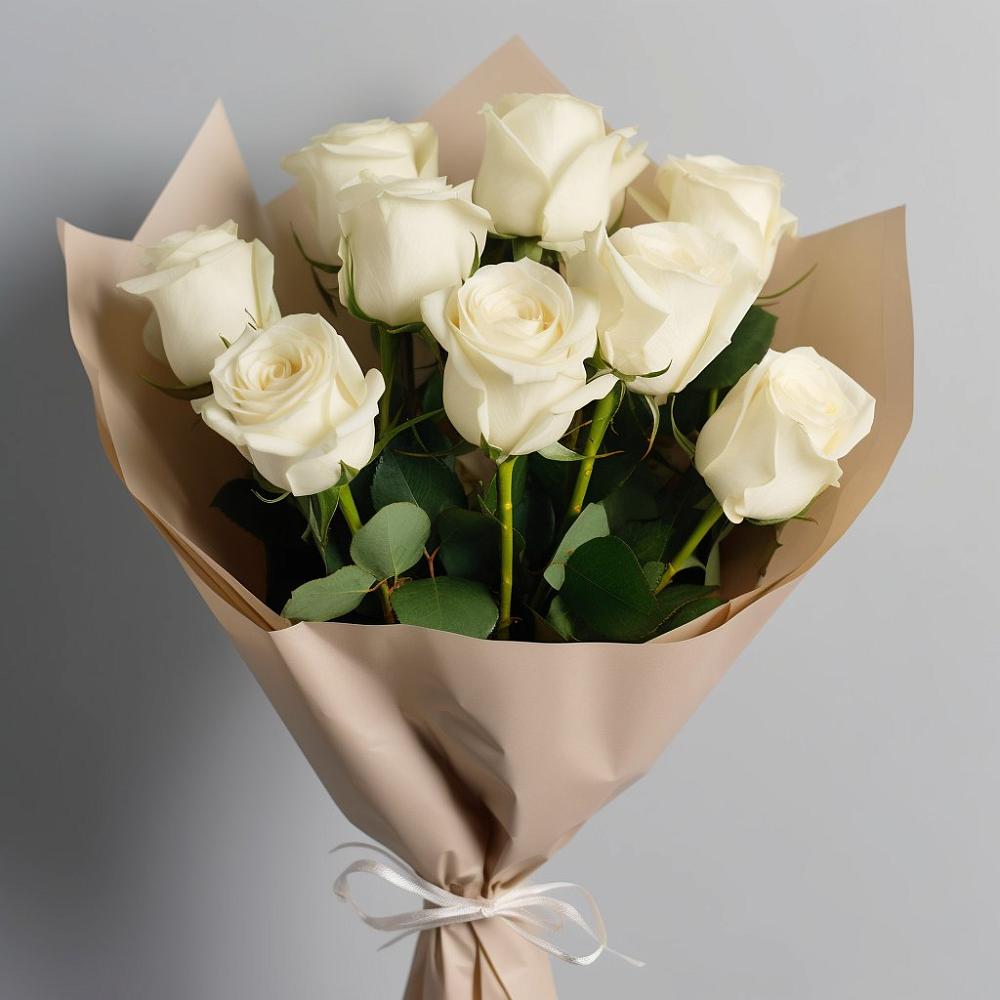 Букет 9 Белых роз Эдлесс Лав в Халино