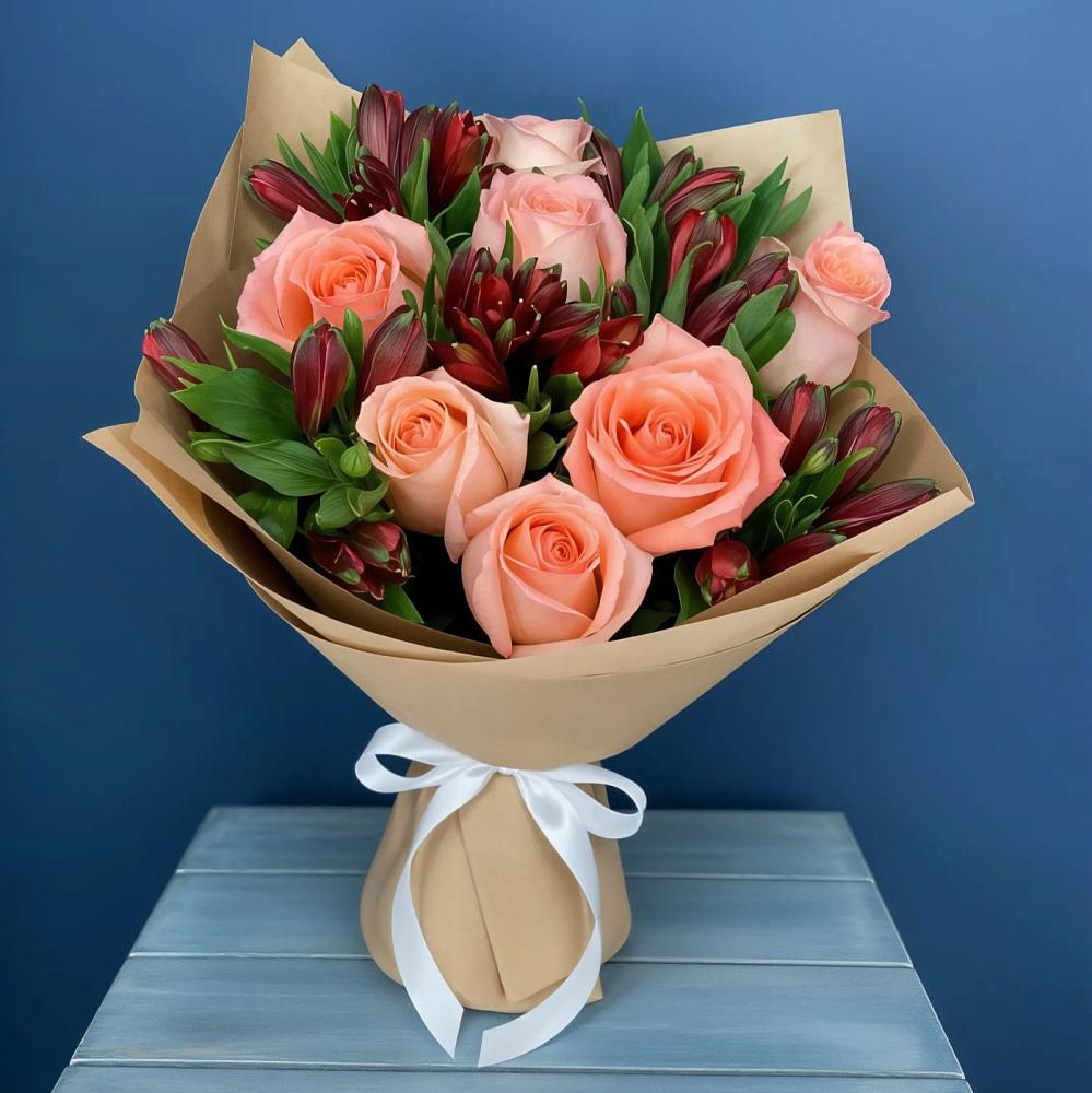 Букет цветов из: Розы и Альстромерии в Халино