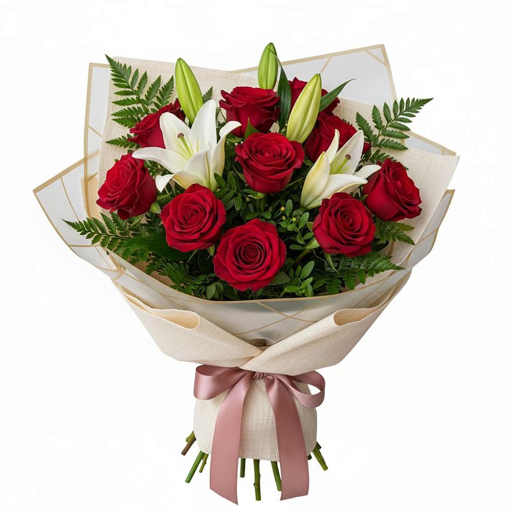 Букет цветов из: Лилии и Розы в Халино