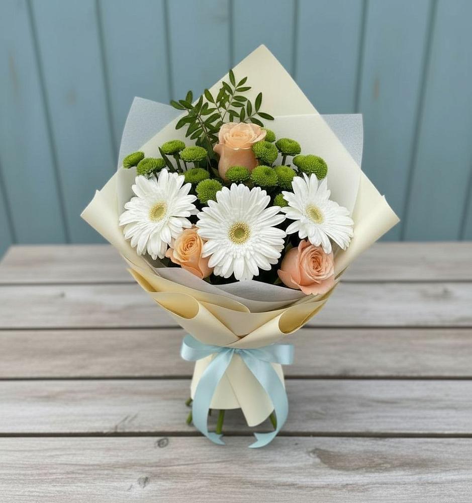 Букет цветов из: Герберы, Розы и Хризантемы в Халино