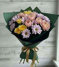 Букет цветов из:  Хризантемы и Розы в Халино