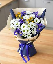 Букет цветов из:  Розы, Ирисы и Хризантемы в Халино