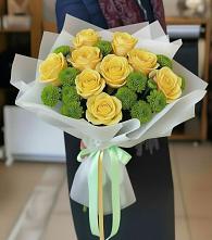 Букет цветов из:  Хризантемы и Розы #REPLACE_PRED# Халино