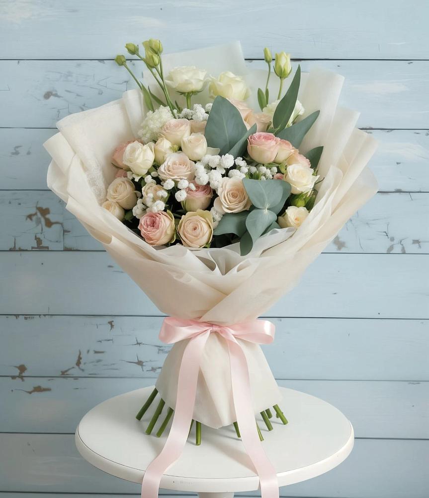 Букет цветов из: Розы и Лизиантусы в Халино