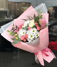 Букет цветов из:  Розы, Лизиантусы и Хризантемы в Халино