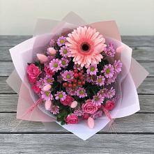 Букет цветов из:  Розы, Герберы и Хризантемы #REPLACE_PRED# Халино