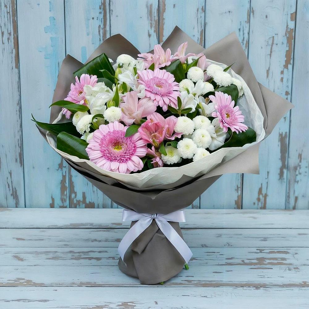 Букет цветов из: Герберы, Альстромерии и Хризантемы в Халино