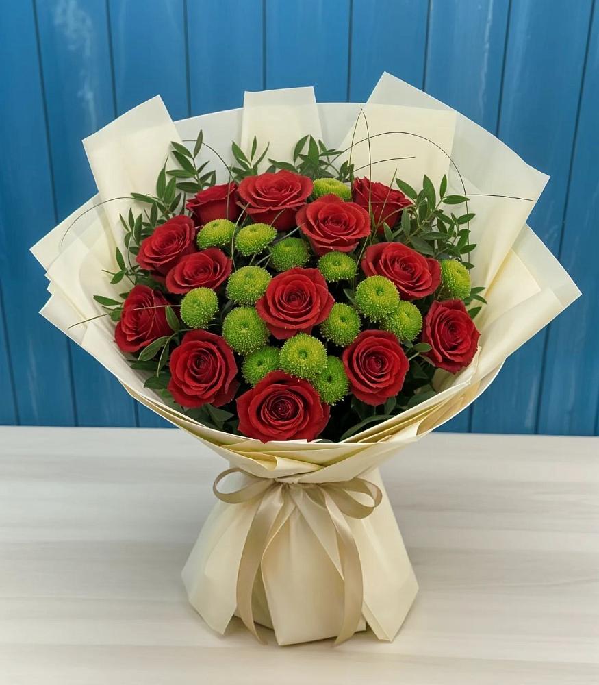 Букет цветов из: Розы и Хризантемы в Халино