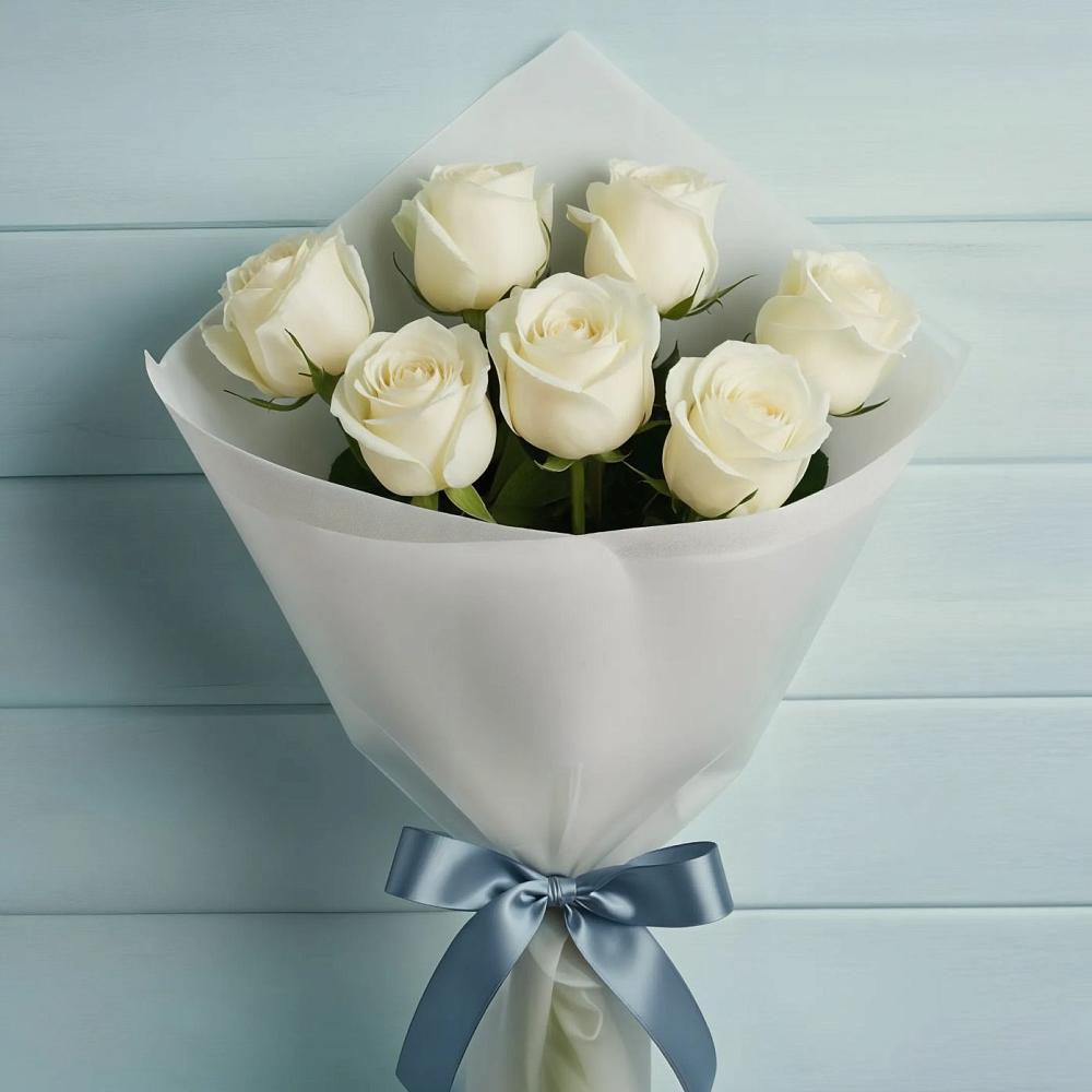 Букет 7 Белых роз Эдлесс Лав в Халино